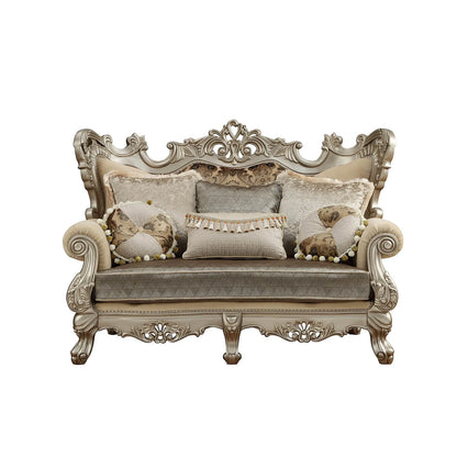 HMS 72" Cream Platinum Damask Chesterfield Loveseat with Toss Pillows - Loft&Timber