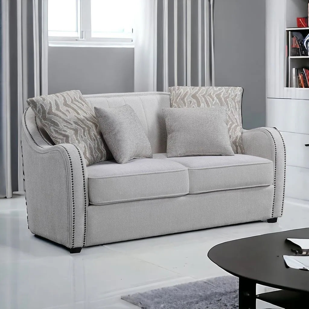 HMS 63" Beige and Black Chesterfield Loveseat - Loft&Timber