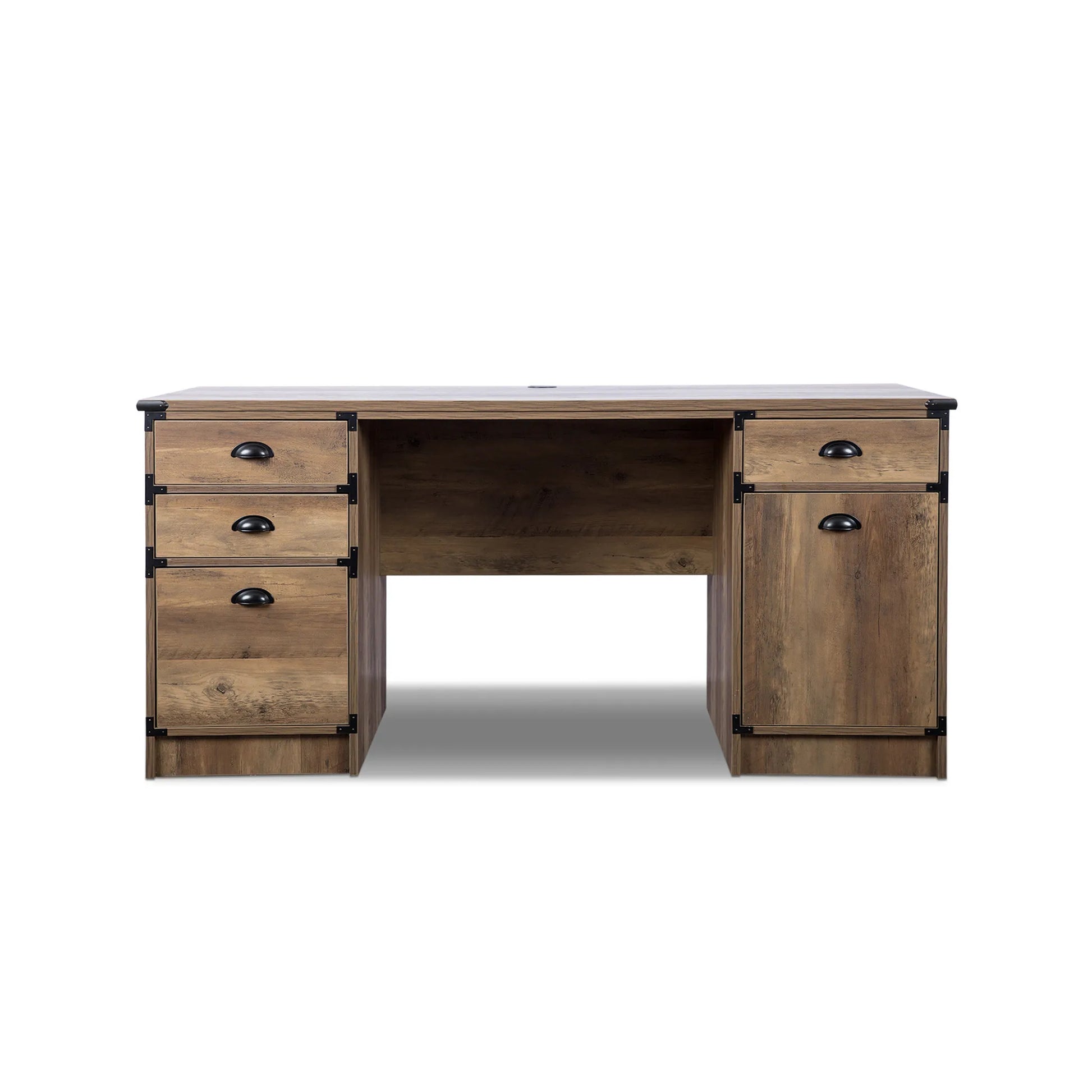 HMS 59" Oak Wood Pedestal Computer Desk - Loft&Timber