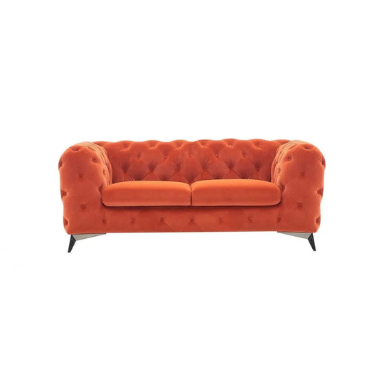 HMS 74" Orange and Silver Velvet Chesterfield Loveseat - Loft&Timber