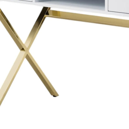 HMS 47" Foldable White and Gold Computer Desk - Loft&Timber