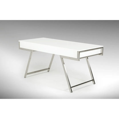 HMS 63" Modern White and Silver Melamine Desk - Loft&Timber