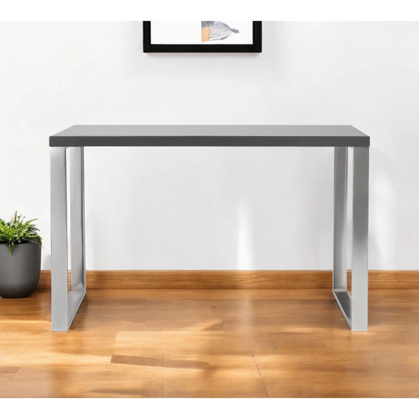 HMS 47" Gray and Silver Wood and Stainless Steel Sled Computer Desk - Loft&Timber