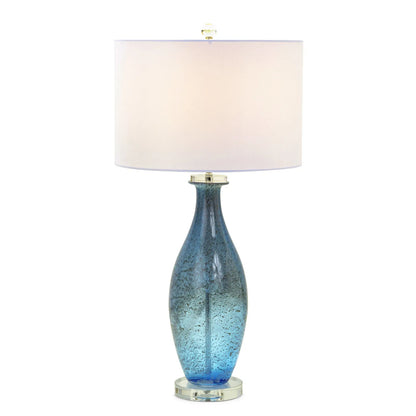 Set of Two 30" Blue Crystal and Glass Table Lamps with White Drum Shades - Loft&Timber