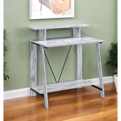 HMS 32" Antiqued White Desk Simple Design Computer Table - Loft&Timber