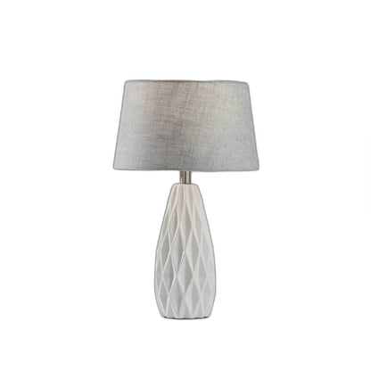 Set of Two 23\" White Ceramic Bedside Lamps with Gray Drum Shade HMS Table Lamps - Loft&Timber
