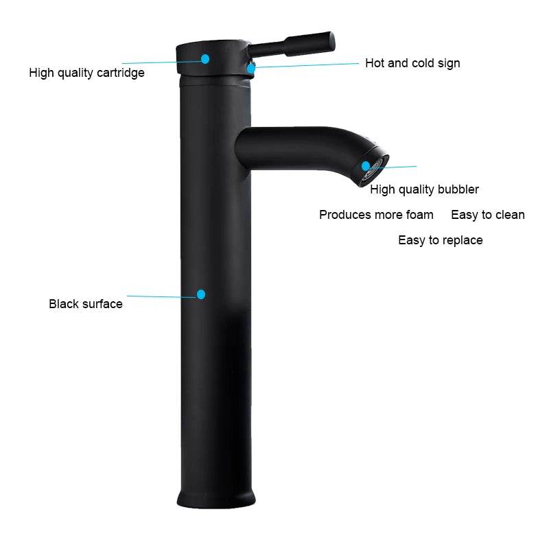 Matte Black Single Handle Cold Hot Water Basin Faucet - Loft&Timber