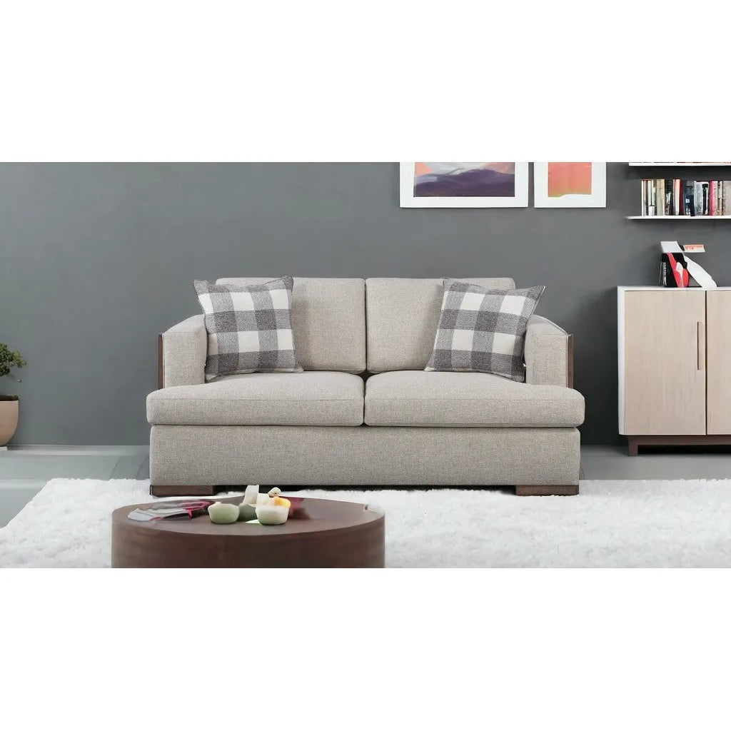 72" Beige and Brown Linen Loveseat - Loft&Timber
