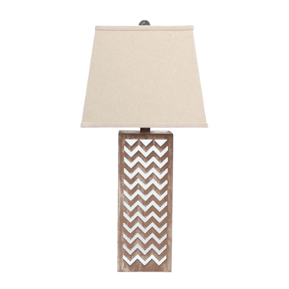 HMS 28" Distressed Natural and Silver Meta Lamp with Beige Cone Shade - Loft&Timber