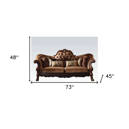 HMS 73" Steel Scrap Product Dark Brown and Brown Velvet Loveseat and Toss Pillows - Loft&Timber