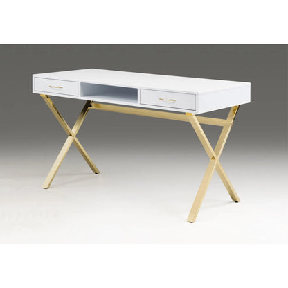 HMS 47" Foldable White and Gold Computer Desk - Loft&Timber