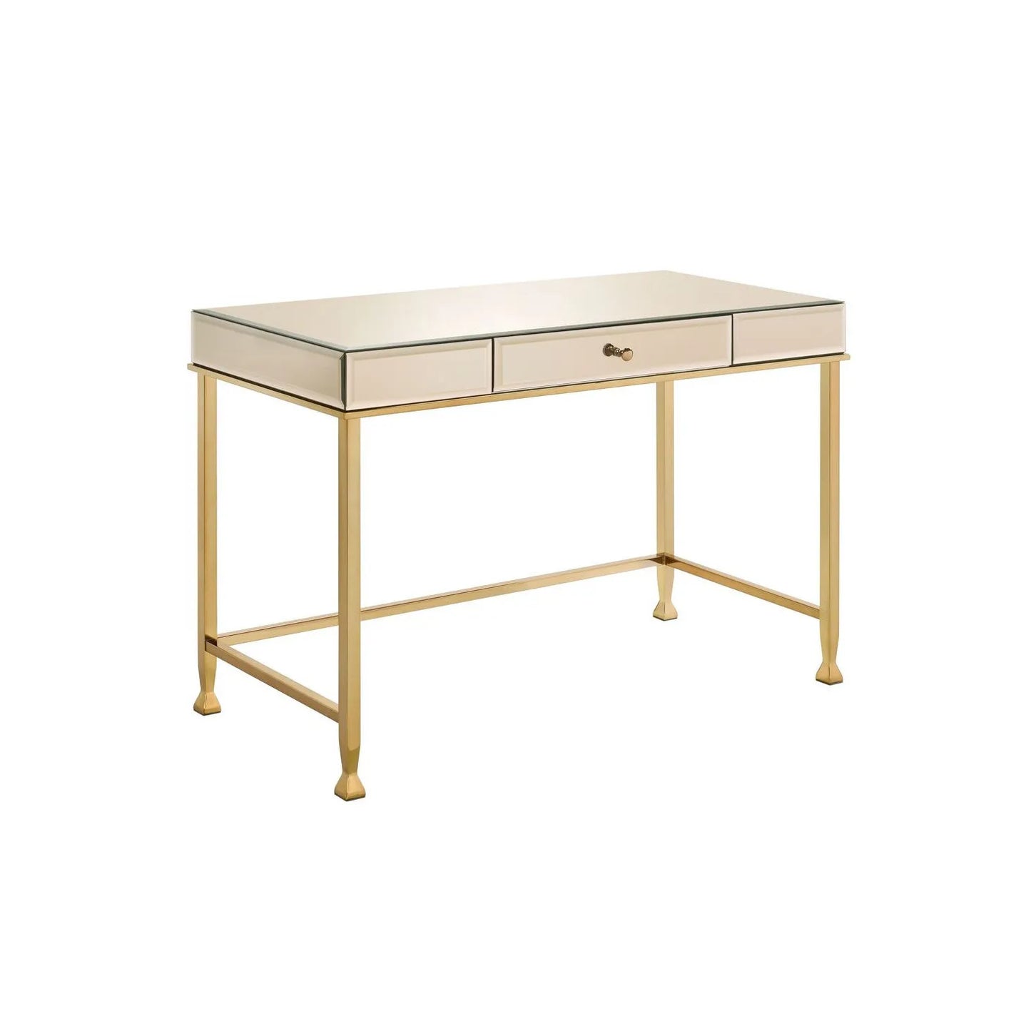 HMS 42" Solid Wood Computer Table White and Gold Mirrored Desk - Loft&Timber