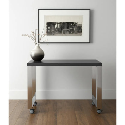 HMS 39" Gray and Silver Wood and Stainless Steel Rolling Sled Writing Desk - Loft&Timber