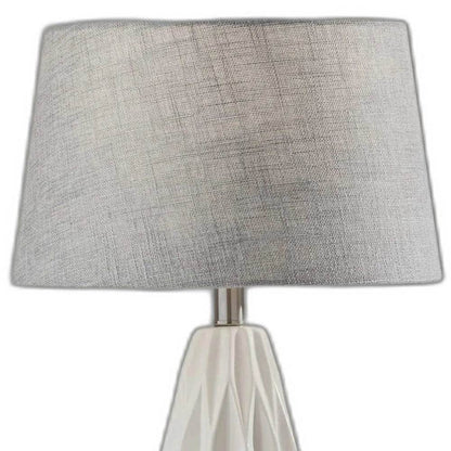 Set of Two 23\" White Ceramic Bedside Lamps with Gray Drum Shade HMS Table Lamps - Loft&Timber
