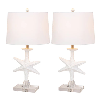 HMS Set of Two 28" Coastal Star Fish Table Lamps Clear & White with White Drum Shades - Loft&Timber