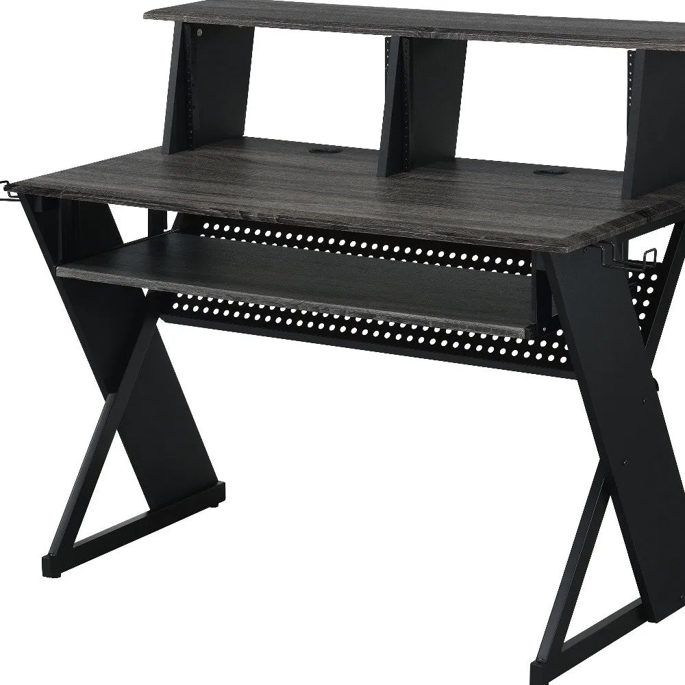 HMS 47" Modern Black Wood and Metal Computer Desk - Loft&Timber