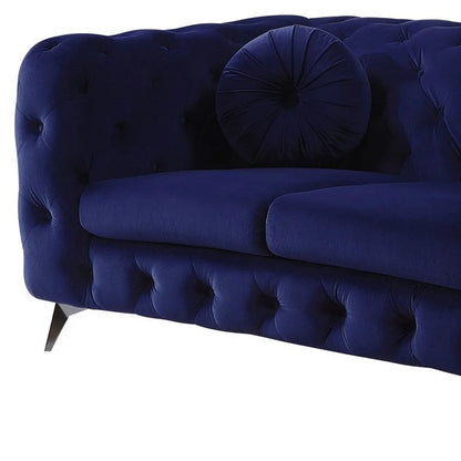 HMS 72" Blue and Silver Velvet Chesterfield Loveseat - Loft&Timber
