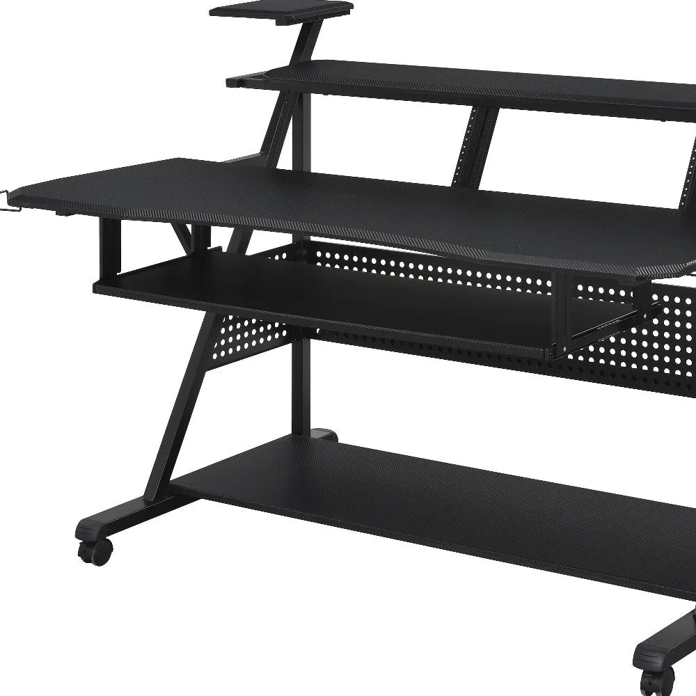 HMS 67" Black Solid Wood and Metal Rolling Desk - Loft&Timber