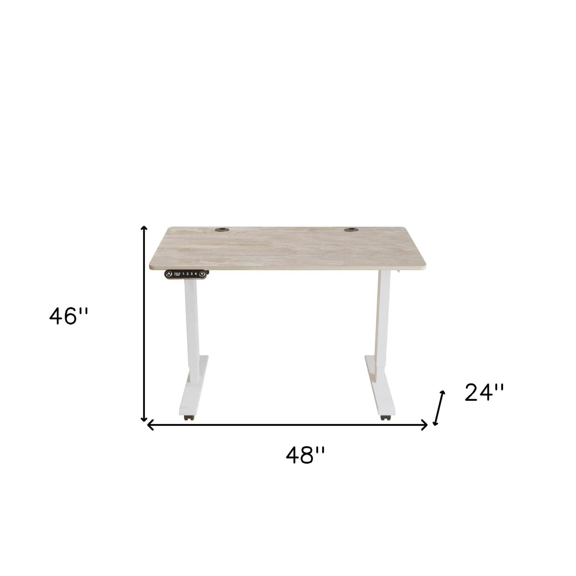 HMS Adjustable Rolling Computer Desk in Khaki and White Wood - Loft&Timber