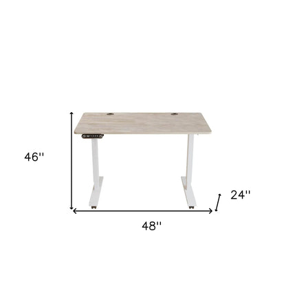 HMS Adjustable Rolling Computer Desk in Khaki and White Wood - Loft&Timber
