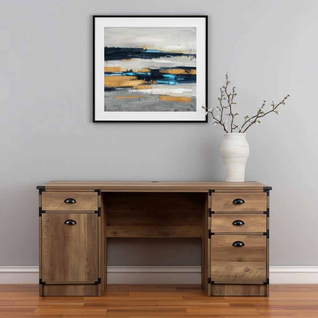 HMS 59" Oak Wood Pedestal Computer Desk - Loft&Timber