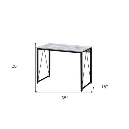 HMS 35" Antiqued White Desk with Black Leather - Loft&Timber