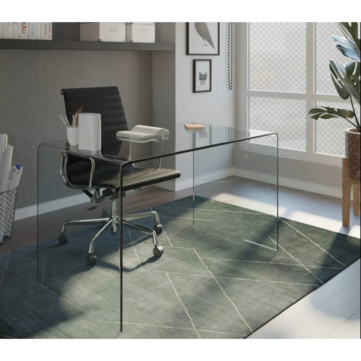 HMS 43" Clear Glass Computer Desk - Loft&Timber