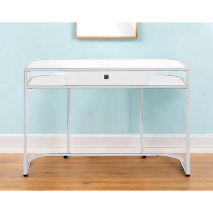 HMS 47" White and Silver Wood and Metal Sled Computer Desk - Loft&Timber