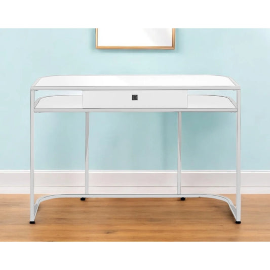 HMS 47" White and Silver Wood and Metal Sled Computer Desk - Loft&Timber