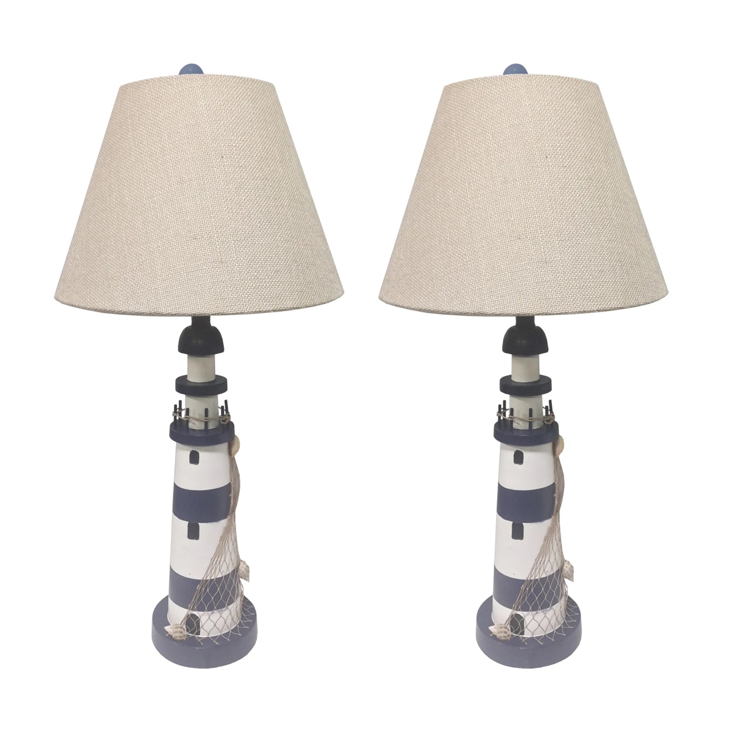 HMS Set of Two 30" Modern Blue White Lighthouse with Cream Cone Shade Table Lamps - Loft&Timber