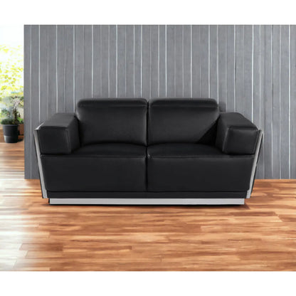 HMS 70" Black Silver Italian Leather Loveseat - Loft&Timber