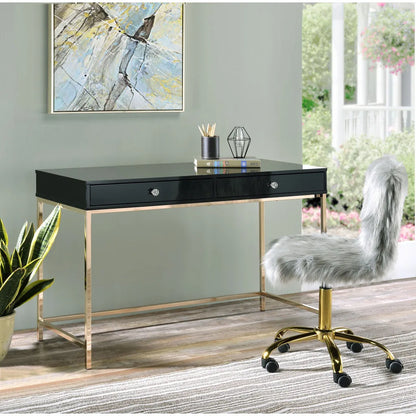 HMS 47" Black and Gold Computer Desk with Two Drawers - Loft&Timber