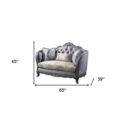HMS 65" Gray Platinum Silk Loveseat & Toss Pillows - Loft&Timber