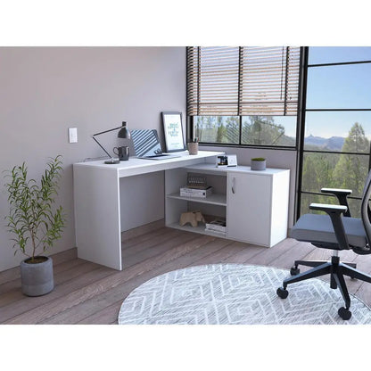 HMS 60" White Modern L-Shaped Computer Desk - Loft&Timber