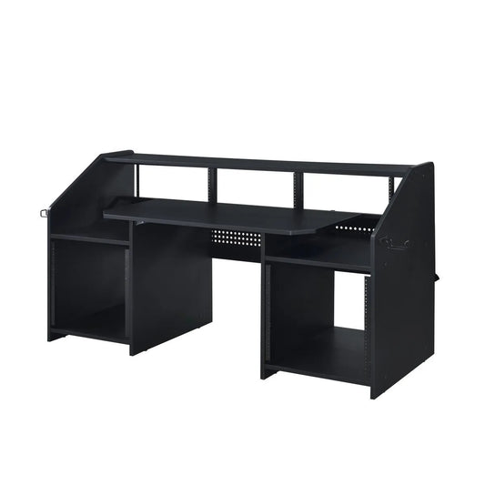 HMS 71" Black Desk Foldable Wooden Computer Table with Bookshelf - Loft&Timber