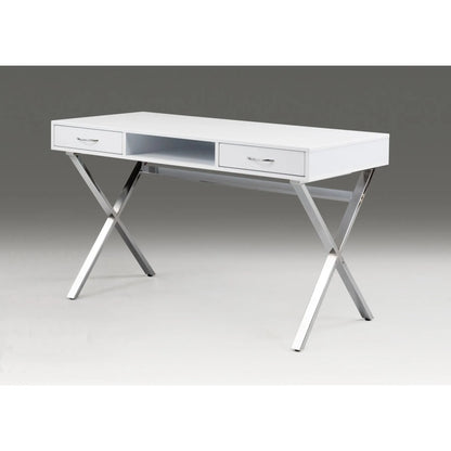 HMS 47" White and Silver Wood and Metal Computer Desk with Two Drawers - Loft&Timber