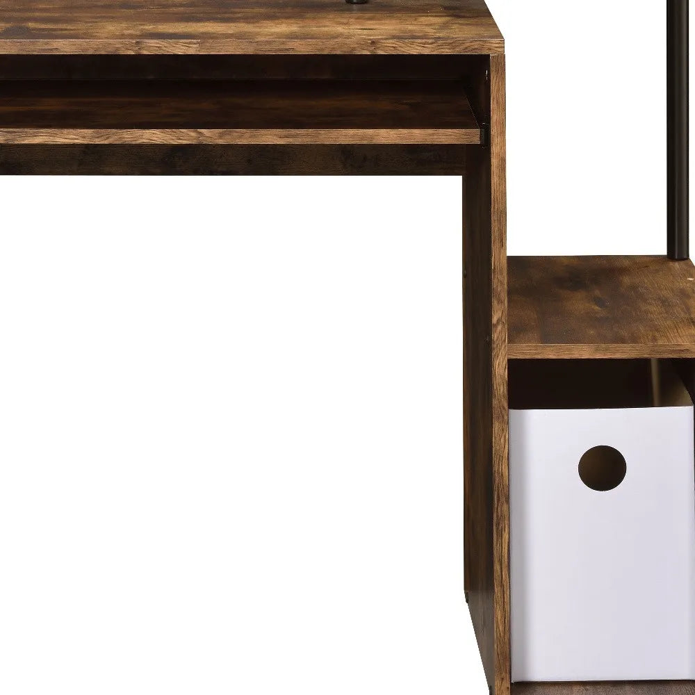 HMS 37" Modern Computer Desk in Oak and Black Wood - Loft&Timber
