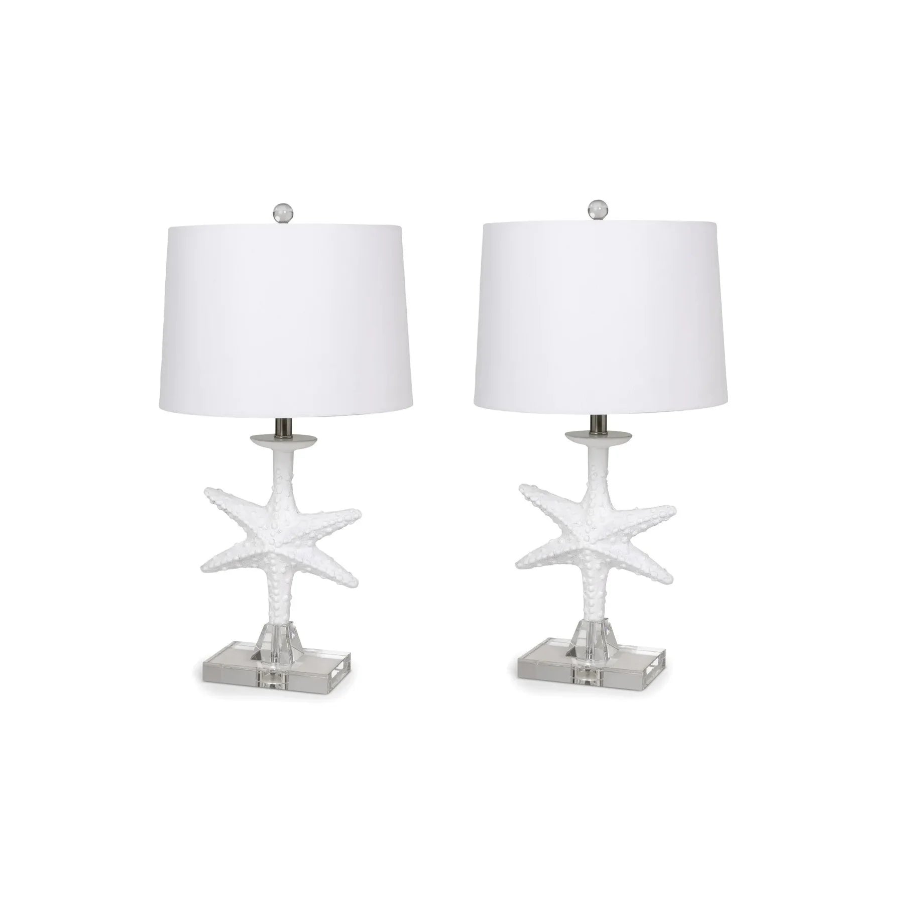 HMS Set of Two 28" Coastal Star Fish Table Lamps Clear & White with White Drum Shades - Loft&Timber
