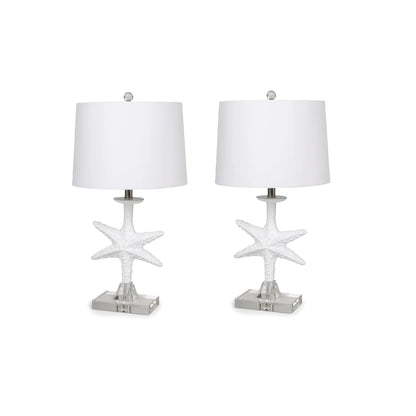 HMS Set of Two 28" Coastal Star Fish Table Lamps Clear & White with White Drum Shades - Loft&Timber