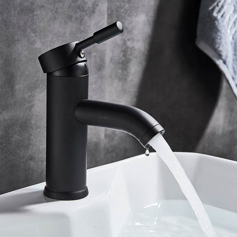 Matte Black Single Handle Cold Hot Water Basin Faucet - Loft&Timber