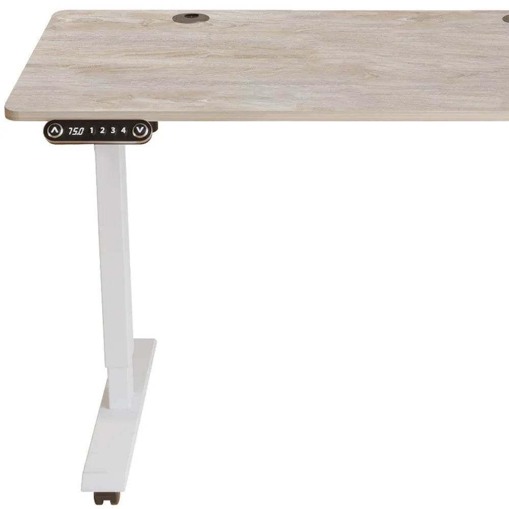 HMS Adjustable Rolling Computer Desk in Khaki and White Wood - Loft&Timber