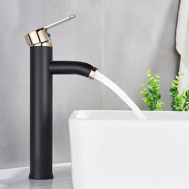 Matte Black Single Handle Cold Hot Water Basin Faucet - Loft&Timber