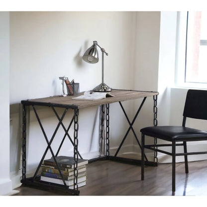 HMS 48" Simple Modern Computer Desk Brown Black Wooden - Loft&Timber