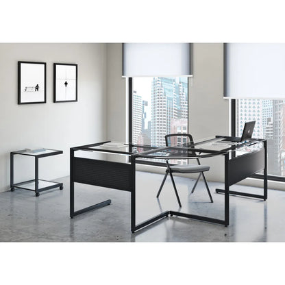 HMS 33" Clear and Black Glass Computer Desk with Stainless Steel Writing Surface - Loft&Timber