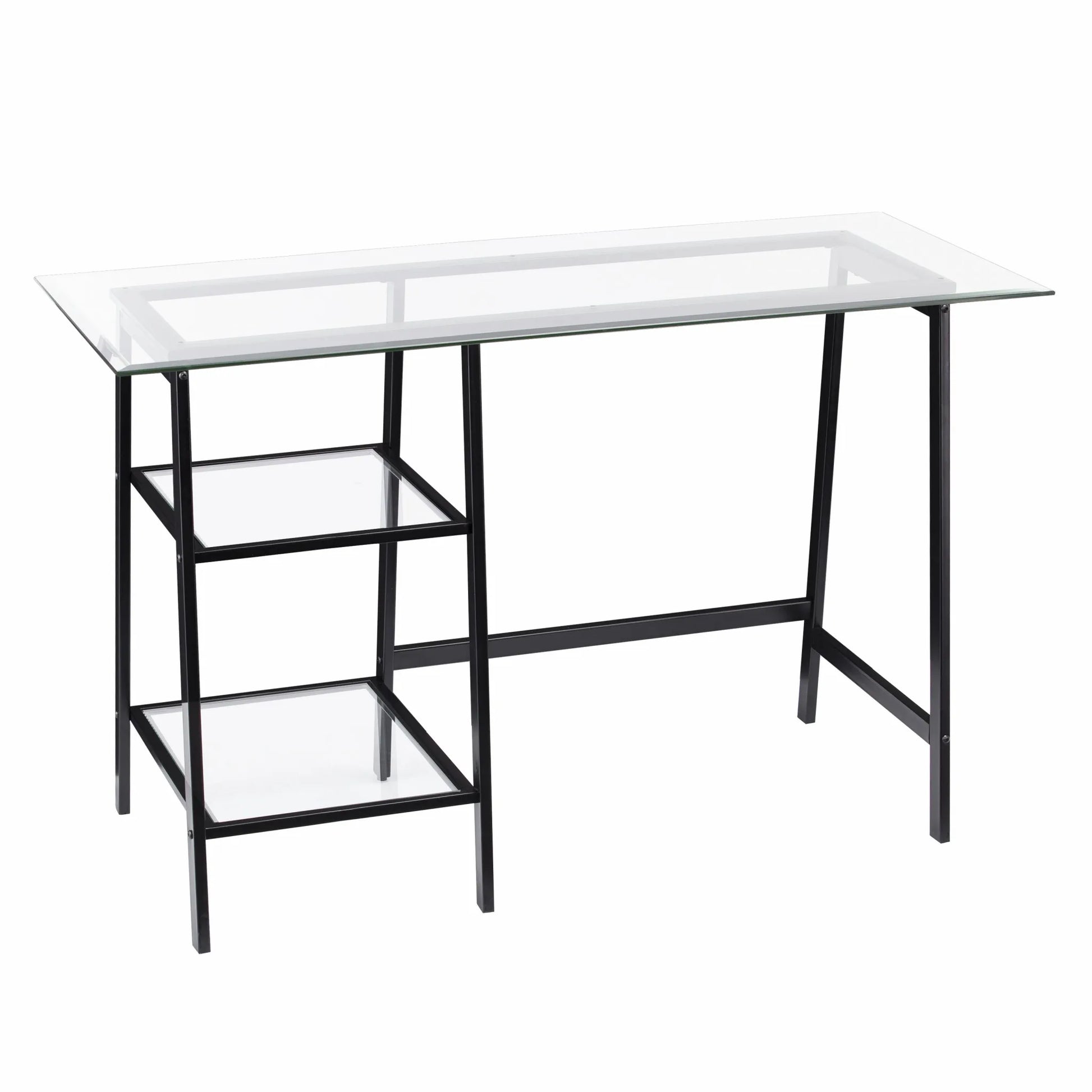 HMS Luxury 46" L-Shaped Clear and Black Glass Desk - Loft&Timber