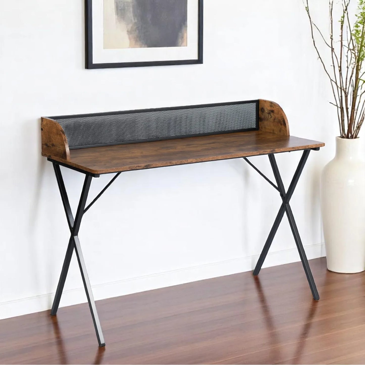 HMS 47" Brown and Black X-Shape Computer Desk - Loft&Timber