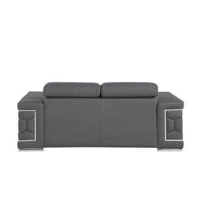 HMS 71" Gray and Silver Genuine Leather Loveseat - Loft&Timber