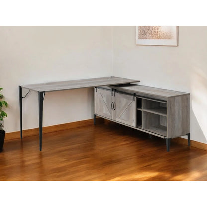 HMS 65" Gray Black Ergonomic L-Shaped Desk with Extendable Bookshelf - Loft&Timber