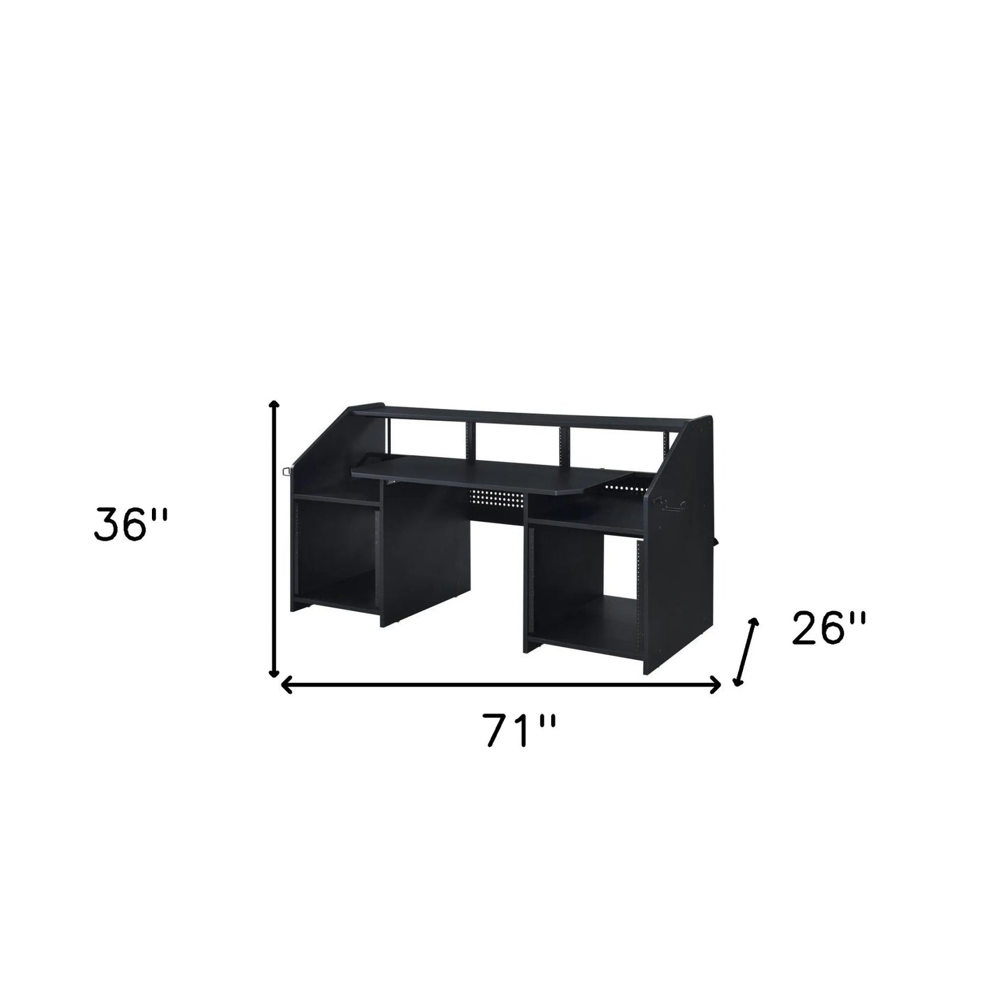 HMS 71" Black Desk Foldable Wooden Computer Table with Bookshelf - Loft&Timber