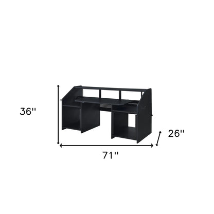 HMS 71" Black Desk Foldable Wooden Computer Table with Bookshelf - Loft&Timber